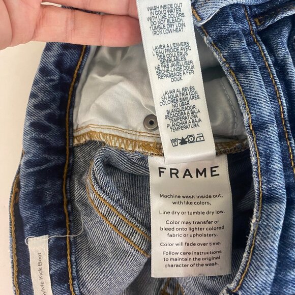 Frame Denim Le Sylvie Kick Boot Jeans Size 25 Medium Wash Distressed Frayed Hem - Picture 9 of 15